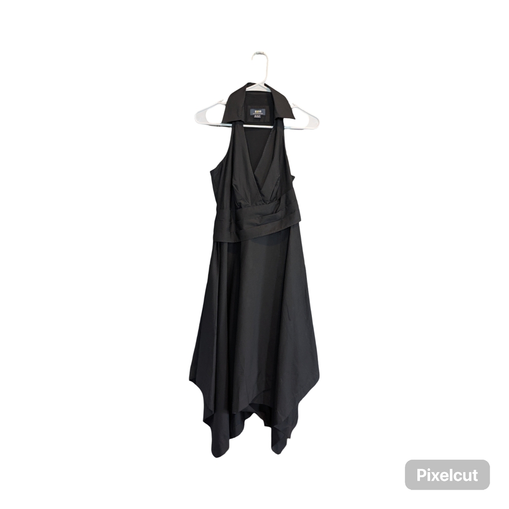 Maeve Asymmetrical Halter Midi Wrap Shirt Dress Collar V Neck Black Size 0